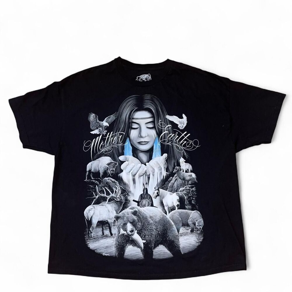 David Gonzales Men's Black and White Native American Tribal "Mother Earth" SZ 3X